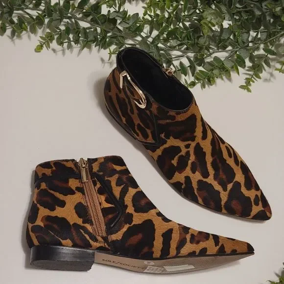 Sole Society Keema Fur Leopard Print Booties - Picture 2 of 13